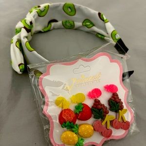 Summer kiwi top knot headband with fruity earrings